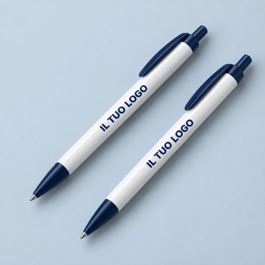 Esempio illustrativo di penne con logo sul fusto; forma e colore del modello Vanea da confermare