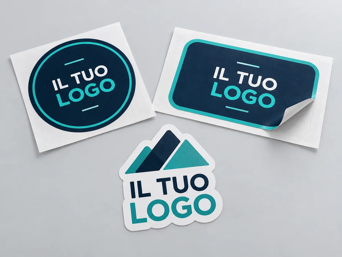 Sticker adesivi piatti con taglio circolare, rettangolare e sagomato