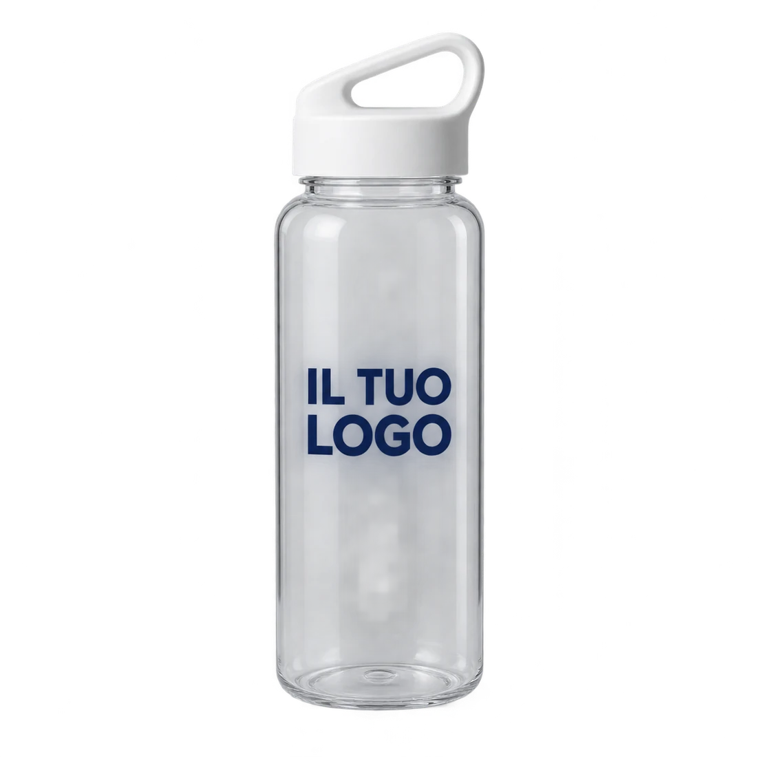 Borraccia trasparente in Tritan 500 ml con tappo bianco a vite e maniglia