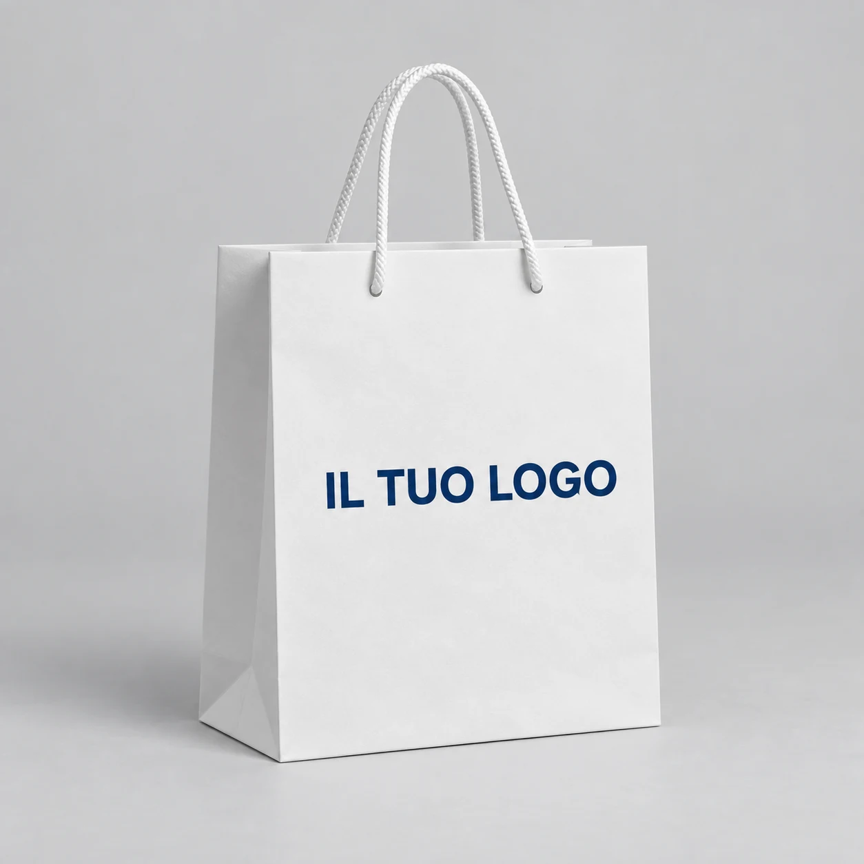 Esempio dimostrativo di shopper completa con manici a cordino e dicitura IL TUO LOGO